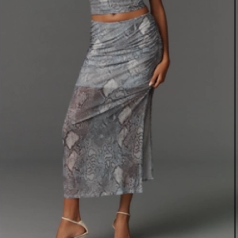 NWT Maeve Anthropologie Aleda Mesh Ruched Maxi Skirt Blue sz S